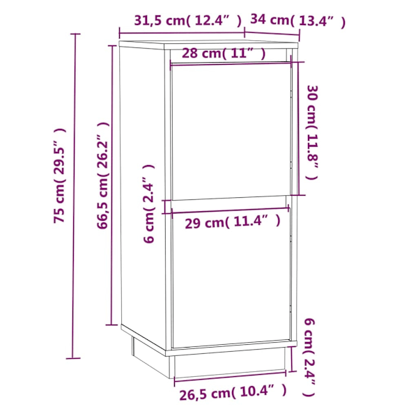 vidaXL Skänk honungsbrun 31,5x34x75 cm massiv furu Brun