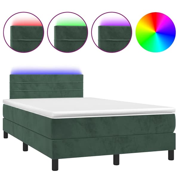 vidaXL Ramsäng med madrass & LED mörkgrön 120x190 cm sammet Grön