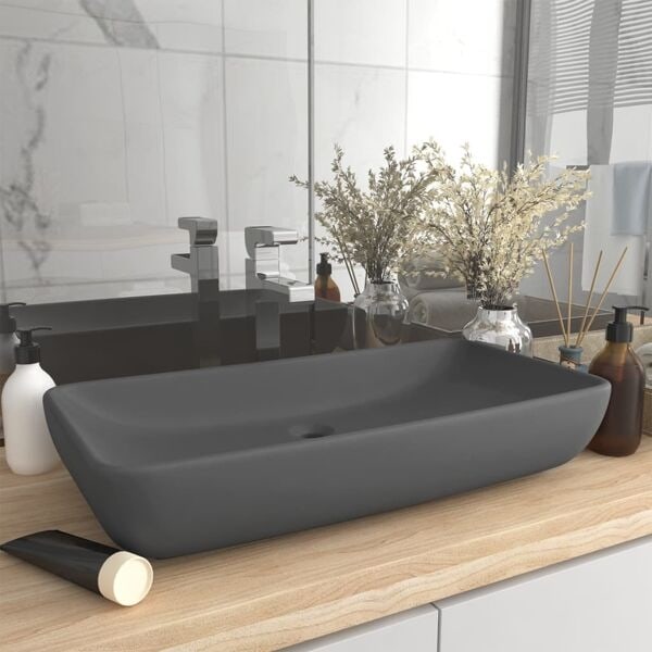 vidaXL Lyxigt rektangulärt handfat matt mörkgrå 71x38 cm keramik grå