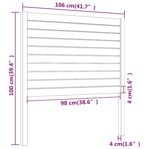 vidaXL Sänggavel 106x4x100 cm massiv furu Brun