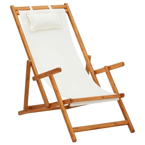 vidaXL Hopfällbar strandstol massivt eukalyptusträ och tyg gräddvit Creme