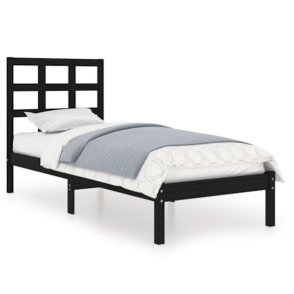 vidaXL Sängram svart massiv furu 75x190 cm Svart