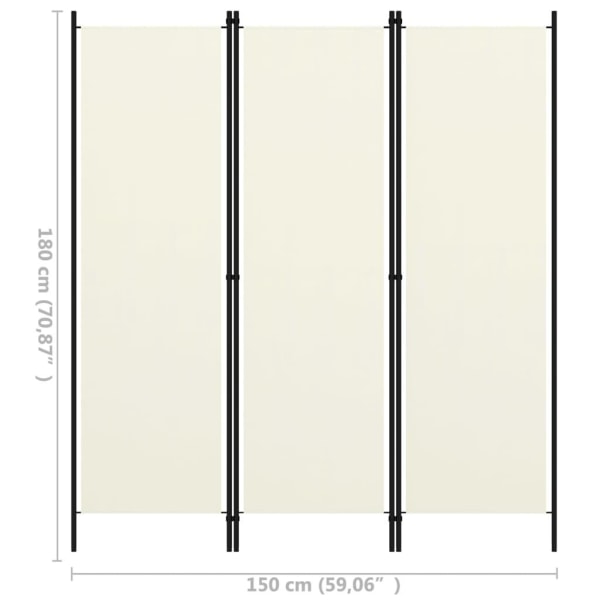 vidaXL Rumsavdelare 3 paneler vit 150x180 cm Vit