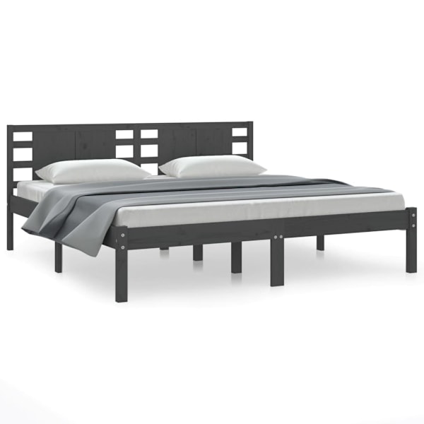 vidaXL Sängram grå massiv furu 200x200 cm Grå