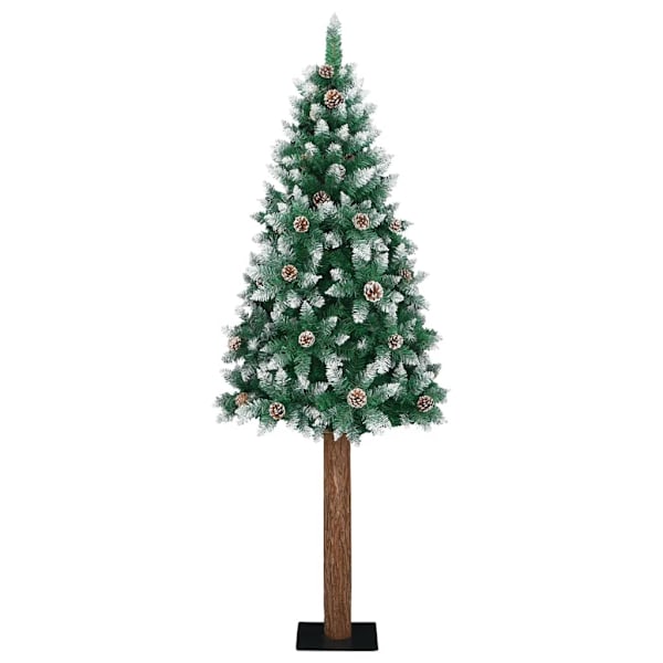vidaXL Smal plastgran med äkta trä och kottar vit snö grön 210 cm Grön