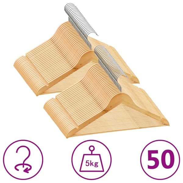 vidaXL Klädgalgar 50 st halkfria trä Brun