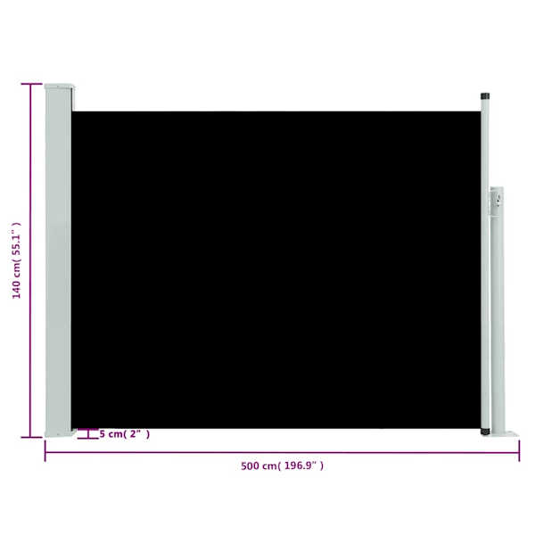 vidaXL Infällbar sidomarkis 140x500 cm svart Svart