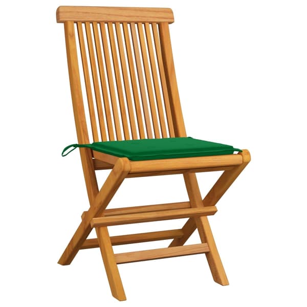 vidaXL Hopfällbara stolar med gröna dynor 2 st massiv teak Grön