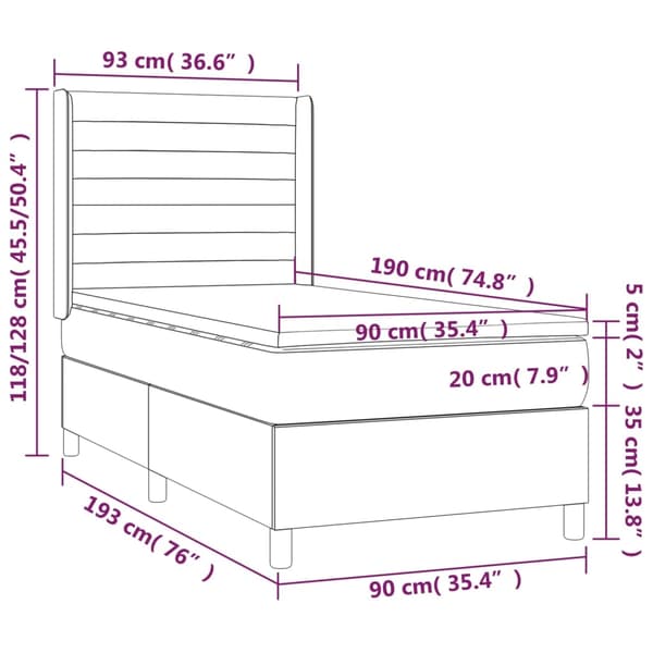 vidaXL Ramsäng med madrass mörkbrun 90x190 cm tyg Brun