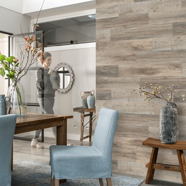 WallArt Väggpaneler träimitation återvunnen ek vitkalkad Vit