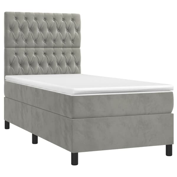 vidaXL Ramsäng med madrass & LED ljusgrå 90x190 cm sammet Grå