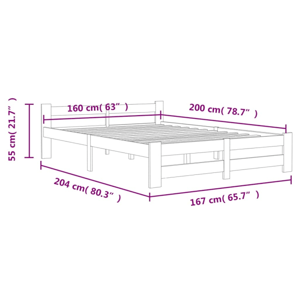 vidaXL Sängram utan madrass vit massiv furu 160x200 cm Vit