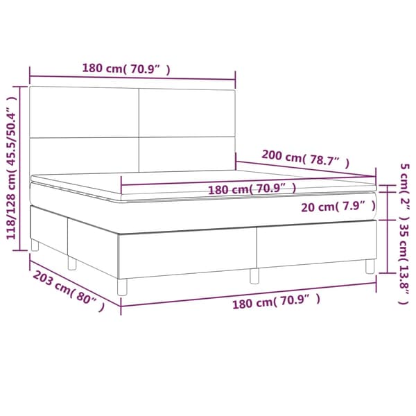 vidaXL Ramsäng med madrass mörkgrå 180x200 cm tyg Grå
