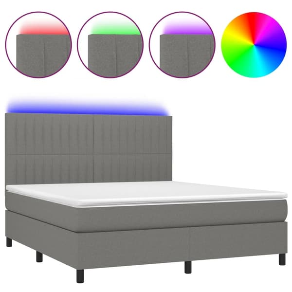 vidaXL Ramsäng med madrass & LED mörkgrå 160x200 cm tyg Grå