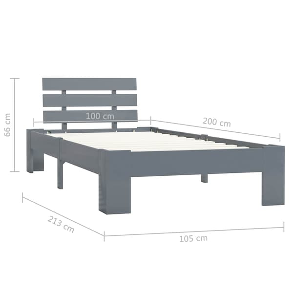 vidaXL Sängram grå massiv furu 100x200 cm grå