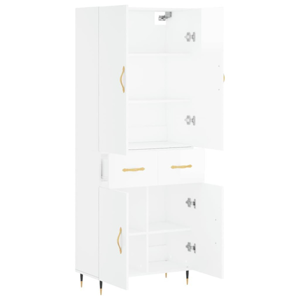 vidaXL Högskåp högglans vit 69,5x34x180 cm konstruerat trä Vit