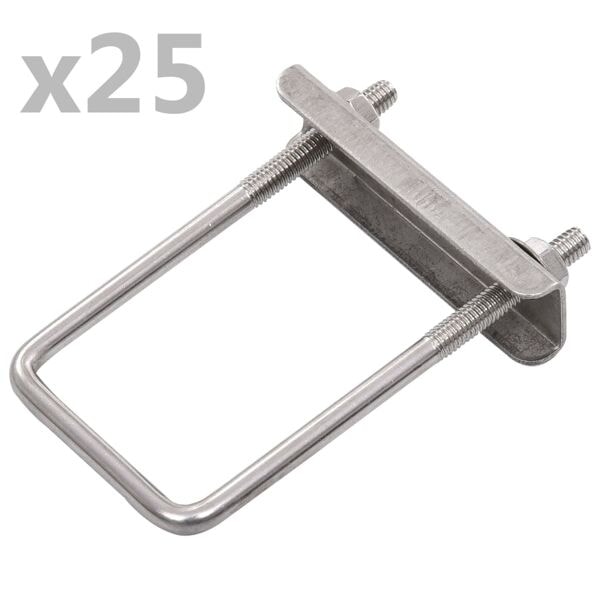 vidaXL U-koppling för staketstolpe 60x40 mm 25 set Silver