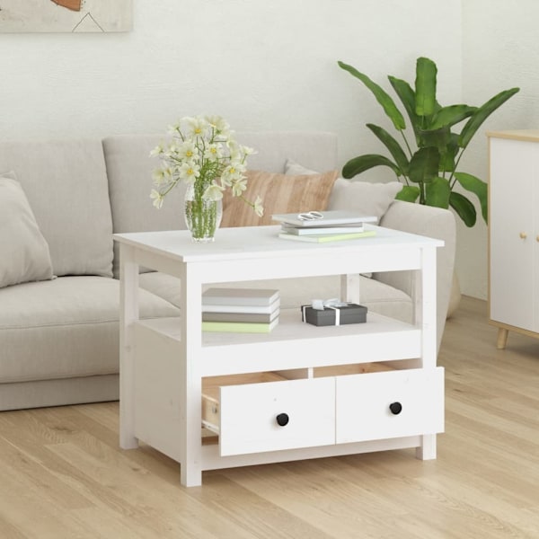 vidaXL Soffbord vit 71x49x55 cm massiv furu Vit