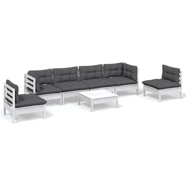 vidaXL Loungegrupp med dynor 7 delar massiv furu Vit