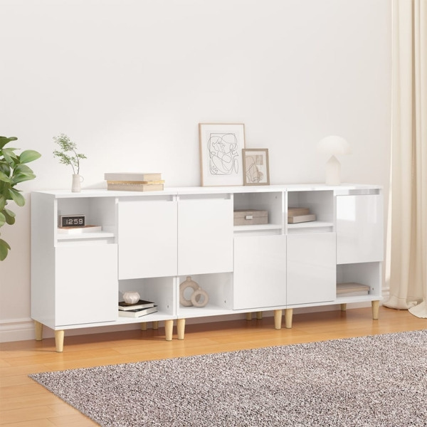 vidaXL Skänk 3 st vit högglans 60x35x70 cm konstruerat trä Vit