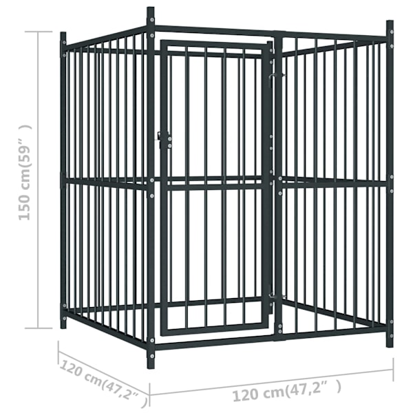 vidaXL Hundgård för utomhusbruk med tak 120x120x150 cm Svart