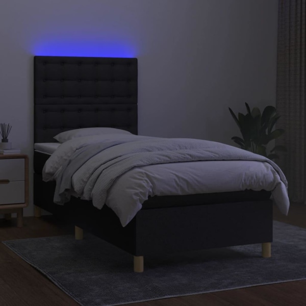 vidaXL Ramsäng med madrass & LED svart 90x190 cm tyg Svart
