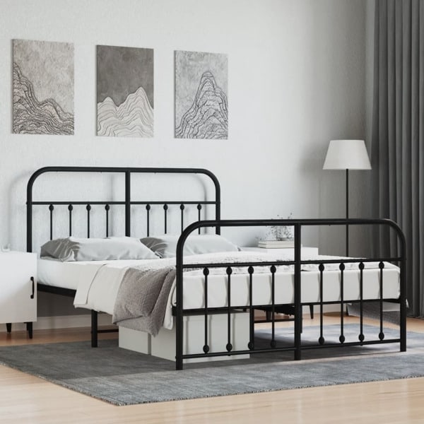 vidaXL Sängram med huvudgavel och fotgavel svart metall 140x190 cm Svart