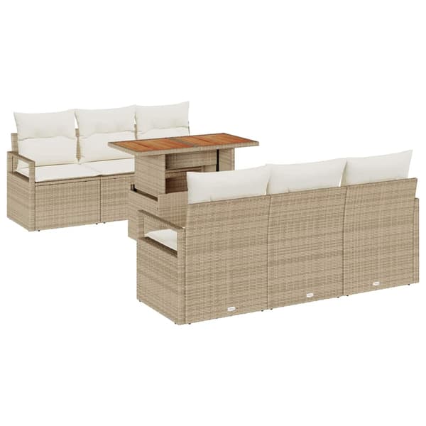vidaXL Trädgårdsoffset 7 st Beige Poly rattan Beige