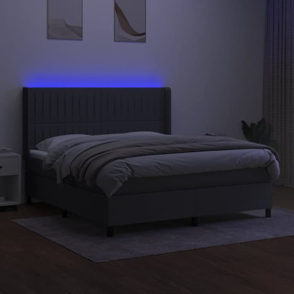 vidaXL Ramsäng med madrass & LED mörkgrå 180x200 cm tyg Grå