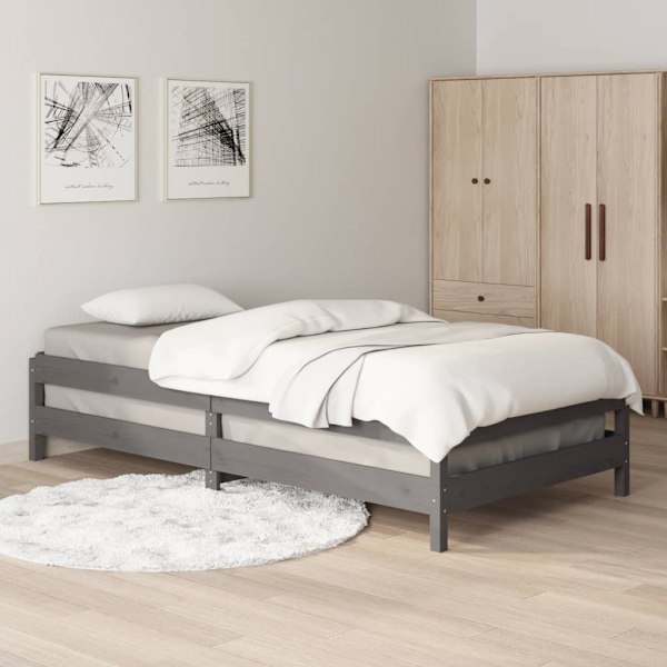 vidaXL Stapelbar säng grå 75x190 cm massivt furuträ Grå