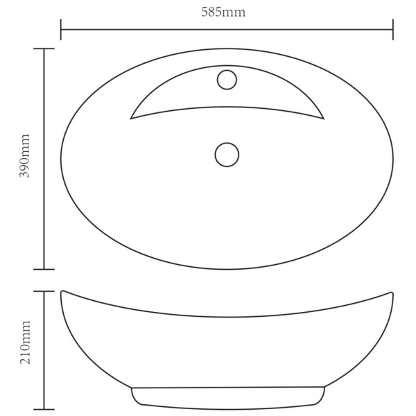 vidaXL Lyxigt keramisk handfat oval med överflöds- & kranhål Vit