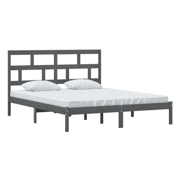 vidaXL Sängram grå massiv furu 160x200 cm Grå