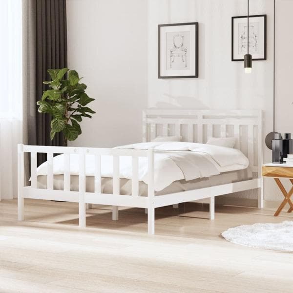 vidaXL Sängram vit massivt trä 140x200 cm Vit