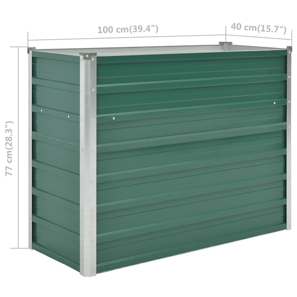 vidaXL Odlingslåda upphöjd galvaniserat stål 100x40x77 cm grön Grön