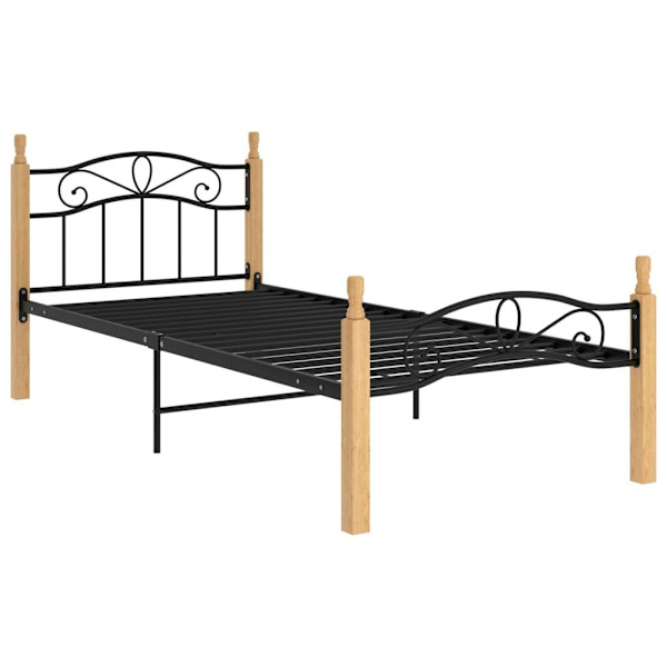 vidaXL Sängram svart metall och massiv ek 100x200 cm Svart