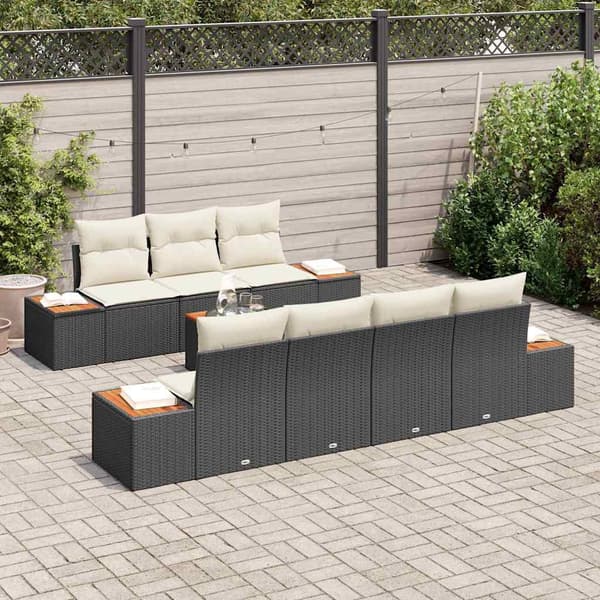 vidaXL Trädgårdsoffset 8 st Svart Poly rattan Svart