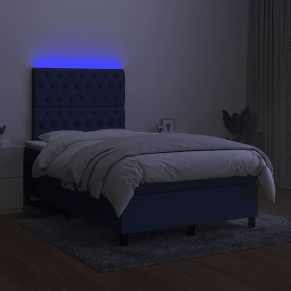 vidaXL Ramsäng med madrass & LED blå 120x200 cm tyg Blå