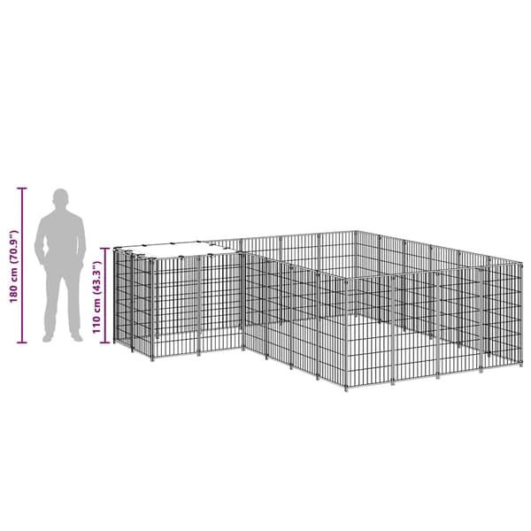 vidaXL Hundgård silver 8,47 m² stål Silver