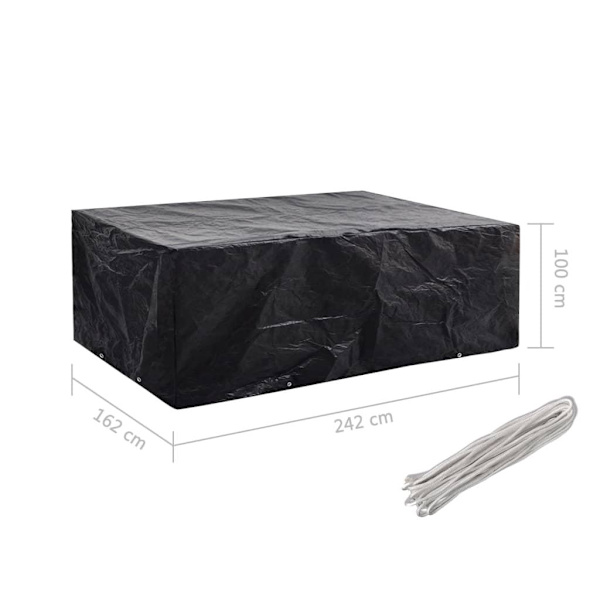 vidaXL Överdrag för trädgårdsmöbler 2 st 8 öljetter 242x162x100 cm Svart