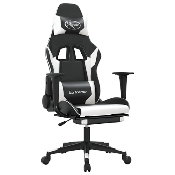 vidaXL Gamingstol med massage och fotstöd svart och vit konstläder Vit