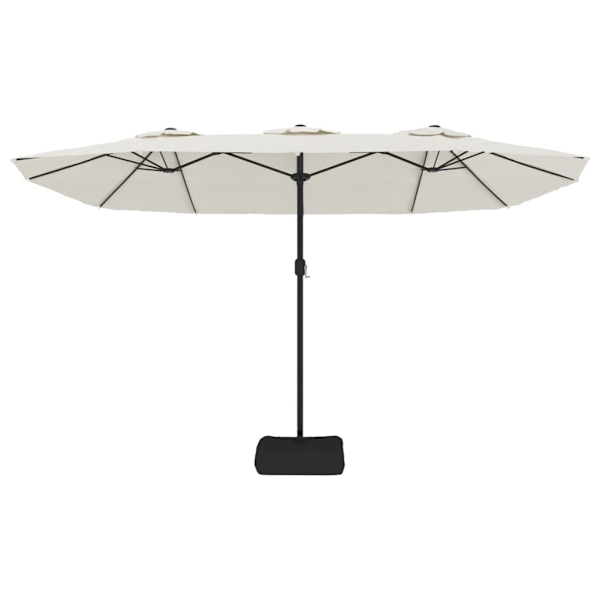 vidaXL Trädgårdsparasoll dubbelt med LEDs sandvit 449x245 cm Vit