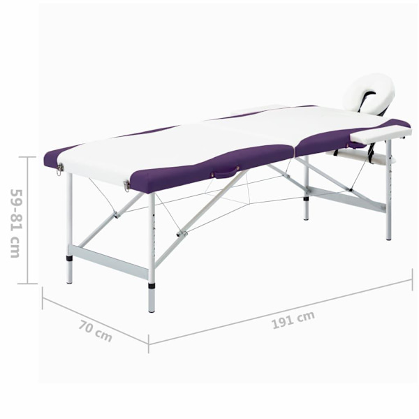 vidaXL Hopfällbar massagebänk 2 sektioner aluminium vit och lila Vit