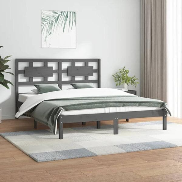 vidaXL Sängram grå massiv furu 150x200 cm Grå