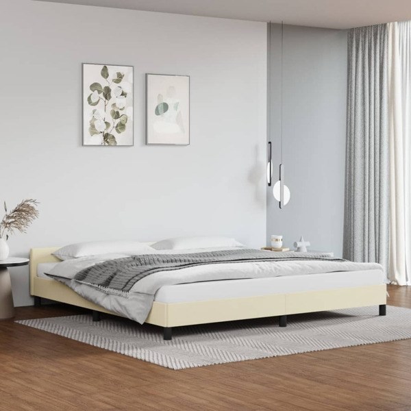 vidaXL Sängram med huvudgavel gräddvit 200x200 cm konstläder Kräm
