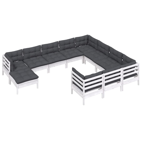 vidaXL Loungegrupp med dynor 11 delar vit massiv furu Vit