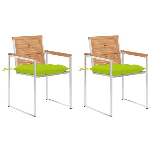 vidaXL Trädgårdsstolar 2 st med dynor massiv teak och stål Grön