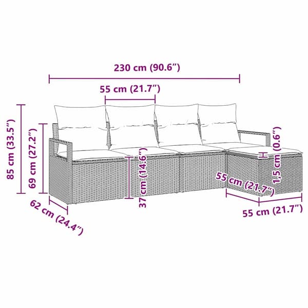 vidaXL Soffset med kudde 5 pcs Beige konstrotting Beige
