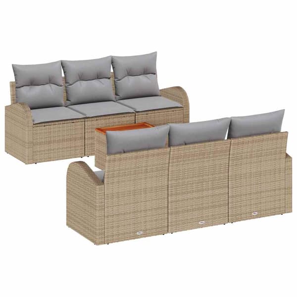 vidaXL Trädgårdsoffset 7 st Beige konstrotting Beige