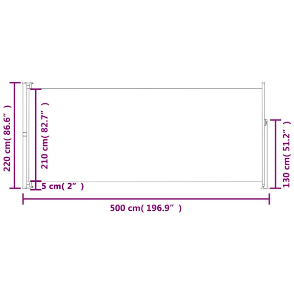 vidaXL Infällbar sidomarkis 220x500 cm grå grå