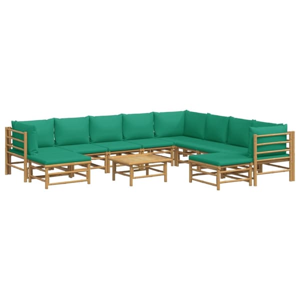 vidaXL Loungegrupp 11 delar gröna dynor bambu Brun